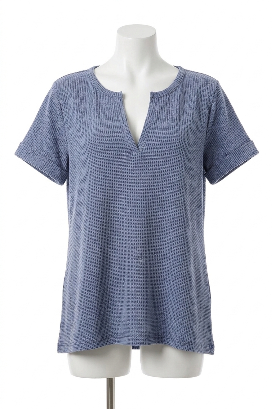NEW ZENANA melange baby waffle shirt in denim blue